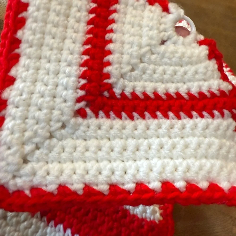 Handmade Red & White Crochet Pot Holders - Set of 3
